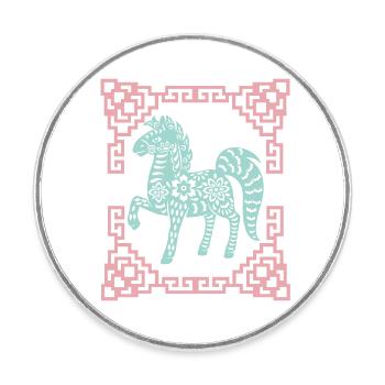 Année du Cheval, horoscope chinois Chine - Magnet rond - blanc - Devant