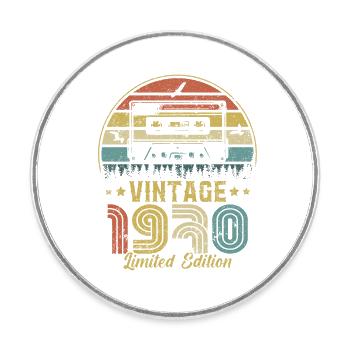 Vintage cassette 1970 - Round  fridge magnet - white - Front