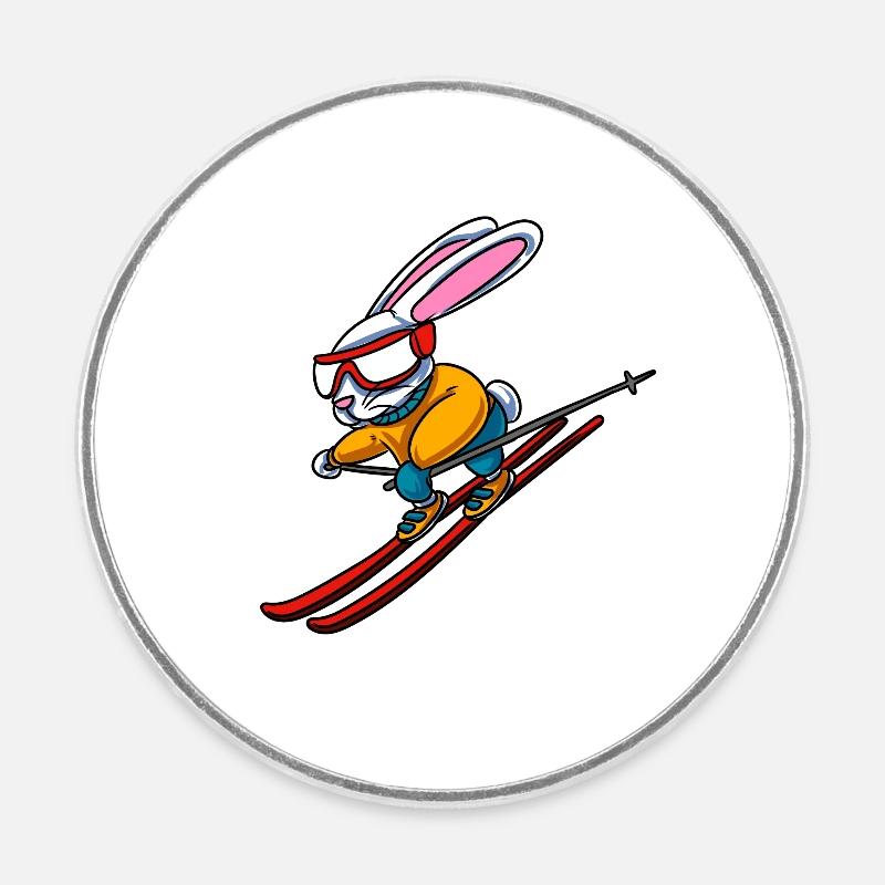 Lapin de ski Schihaserl - Magnet rond - blanc