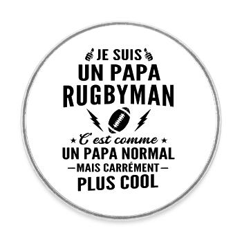 humour papa rugbyman - Magnet rond - blanc - Devant