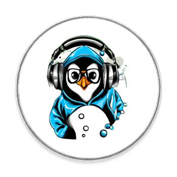 Pingouin avec pull bleu - Magnet rond - blanc - Devant