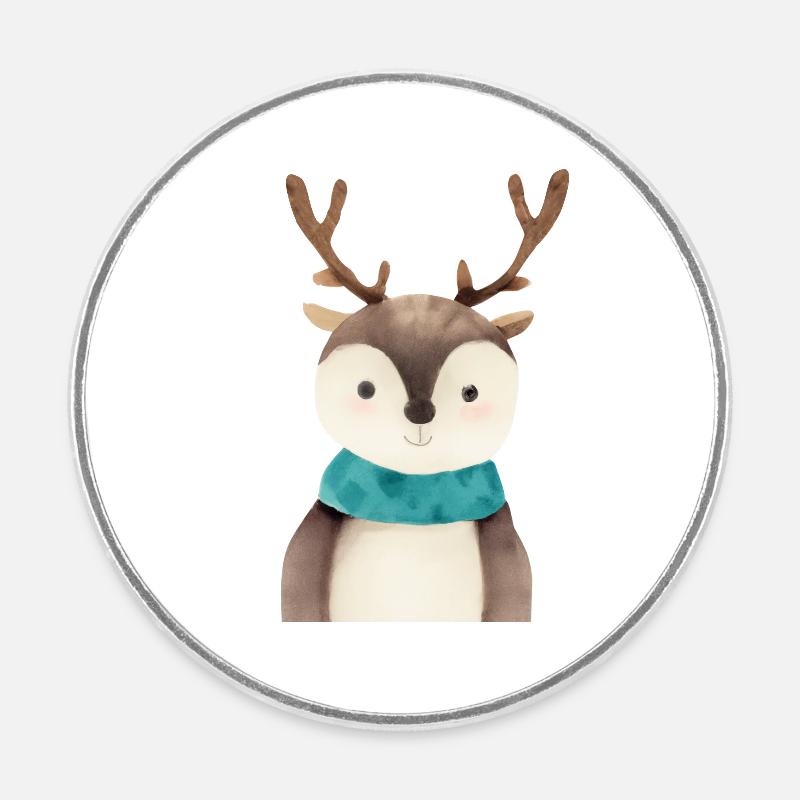 Cerf - Magnet rond - blanc
