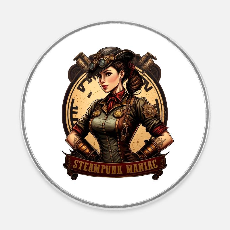 Steampunk Maniac - Runder Kühlschrankmagnet - Weiß