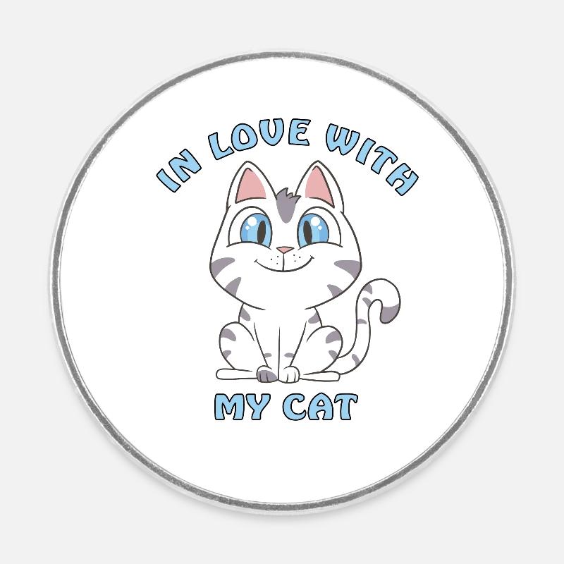 amoureux de mon chat - Magnet rond - blanc