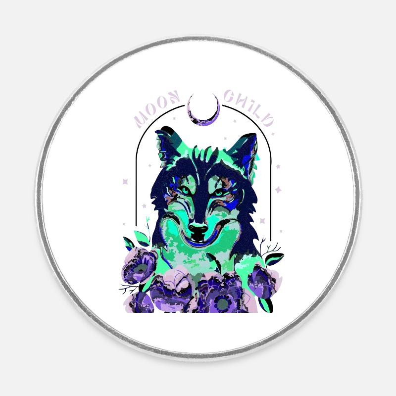 Wolf - Round  fridge magnet - white