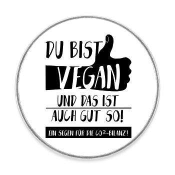 Vegan Co2 Daumen hoch SabineVegan HerzAufShirt - Runder Kühlschrankmagnet - Weiß - Vorne