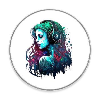 Mermaid, DJ, Path of Water, Beautiful Woman - Round  fridge magnet - white - Front
