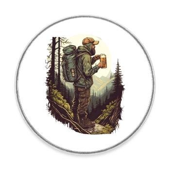 Wanderer in der Natur mit Bier bergen und Wald - Runder Kühlschrankmagnet - Weiß - Vorne