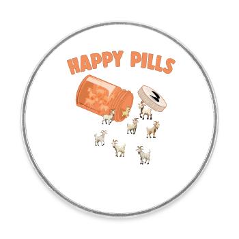 Happy Pills Ziegen Lustige Farm Tierliebhaber Humor - Runder Kühlschrankmagnet - Weiß - Vorne