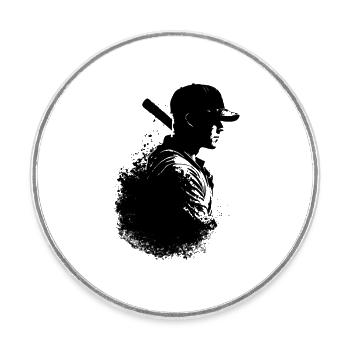 Baseball Player Silhouette - Round  fridge magnet - white - Front