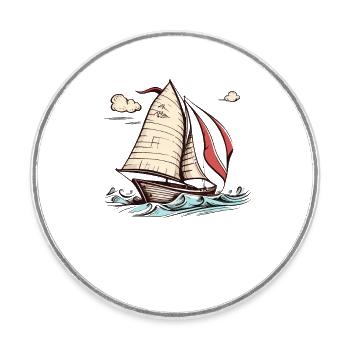 Bateau voilier voile - Magnet rond - blanc - Devant