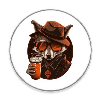 Cooler Fuchs mit Sonnenbrille, Hut und Bier - Runder Kühlschrankmagnet - Weiß - Vorne