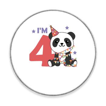 Panda zum vierten Geburtstag für Kinder 4 Jahre - Runder Kühlschrankmagnet - Weiß - Vorne