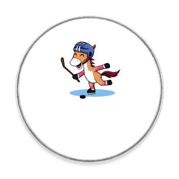 Kawaii Pferd im Eishockey Stil - Runder Kühlschrankmagnet - Weiß - Vorne