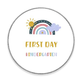 Happy First Day of Kindergarten Rainbow Back - Round  fridge magnet - white - Front