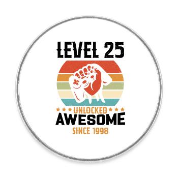 Level 25 Komplettes Geburtstagsgeschenk von 1998 - Runder Kühlschrankmagnet - Weiß - Vorne
