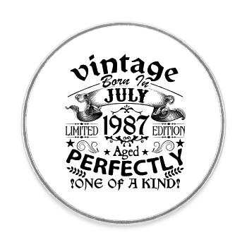 Juillet 1987 | Vintage 1987 | né en Juillet - Magnet rond - blanc - Devant