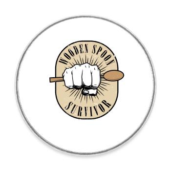 Funny Italian Parenting Wooden Spoon Survivor - Runder Kühlschrankmagnet - Weiß - Vorne