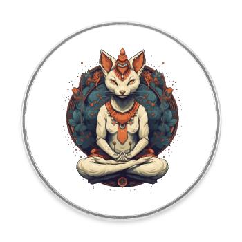 Chat de yoga - Magnet rond - blanc - Devant