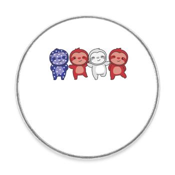 Sloth for the Fourth of July USA flag sloths - Round  fridge magnet - white - Front