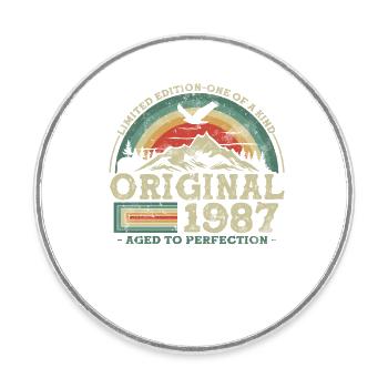 Cadeau d'anniversaire vintage 1987 - Magnet rond - blanc - Devant