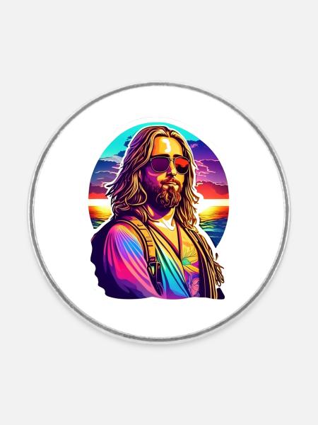 Hippie Jesus at the Beach - Runder Kühlschrankmagnet - Weiß