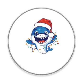 Weihnachtsmann Hai Weihnachtsbeleuchtung Lustige - Runder Kühlschrankmagnet - Weiß - Vorne