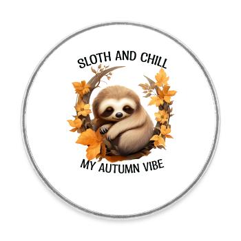 Chilliges Herbst-Faultier auf Ast Autmun Vibes - Runder Kühlschrankmagnet - Weiß - Vorne