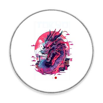 Tokyo Asie 80s Dragon Dragon Rétro Japonais - Magnet rond - blanc - Devant
