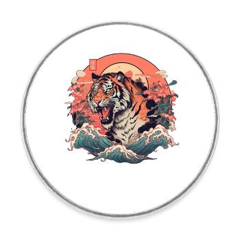 Tokyo Asia 80s Japanese Retro Tiger - Round  fridge magnet - white - Front