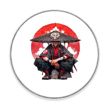 Asia 80s Japanese Retro Samurai Samurai - Round  fridge magnet - white - Front