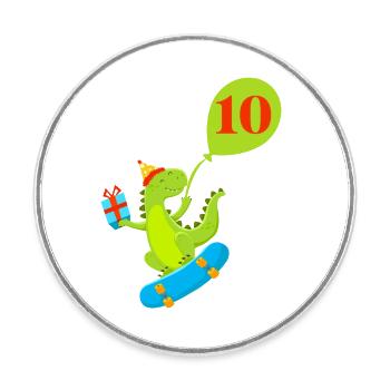 10th Anniversary Cute Dinosaur - Round  fridge magnet - white - Front