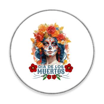 Dia De Los Muertos Frau Bunt Blumen Totenkopf - Runder Kühlschrankmagnet - Weiß - Vorne