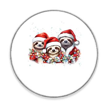 Noël de la famille de paresseux, maman, papa, bébé paresseux Chris - Magnet rond - blanc - Devant