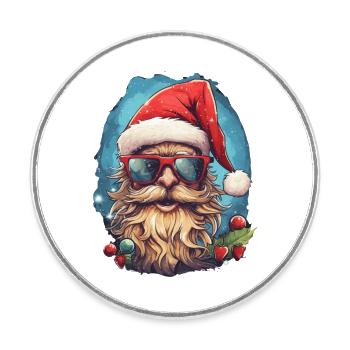 Comic-Kopf des Weihnachtsmanns mit Brille - Runder Kühlschrankmagnet - Weiß - Vorne