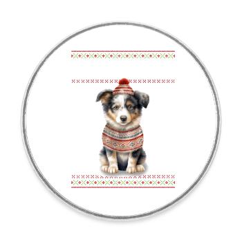Australischer Schäferhund Feliz Navidog - Feliz Navi - Runder Kühlschrankmagnet - Weiß - Vorne