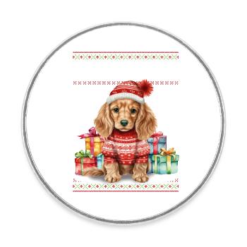 Cocker Spaniel Hund Feliz Navidog - Feliz Navidad - Runder Kühlschrankmagnet - Weiß - Vorne
