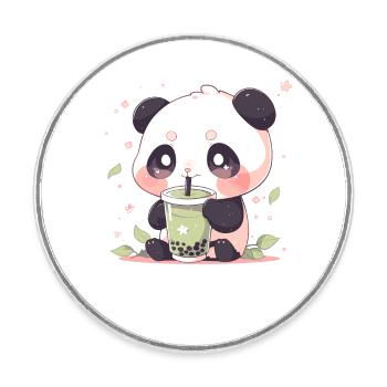 Kawaii Panda trinkt Boba Bubble Tea Chibi - Runder Kühlschrankmagnet - Weiß - Vorne