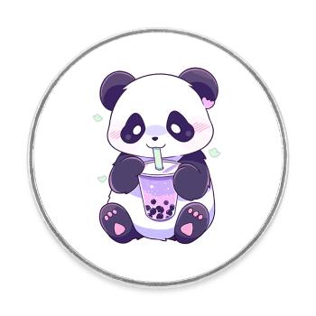 Kawaii Panda trinkt Boba Bubble Tea Chibi - Runder Kühlschrankmagnet - Weiß - Vorne