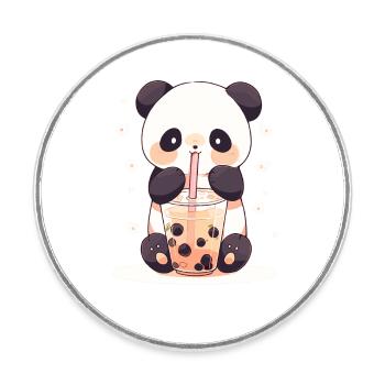 Kawaii Panda trinkt Boba Bubble Tea Chibi - Runder Kühlschrankmagnet - Weiß - Vorne