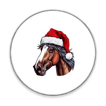 Portrait de cheval Noël - Magnet rond - blanc - Devant