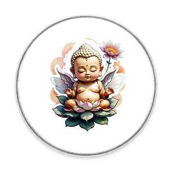 Baby Buddha - Meditation, Yoga, Entspannung - Runder Kühlschrankmagnet - Weiß - Vorne