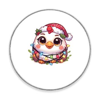 Père Noël chapeau Noël guirlandes lumineuses poulet - Magnet rond - blanc - Devant
