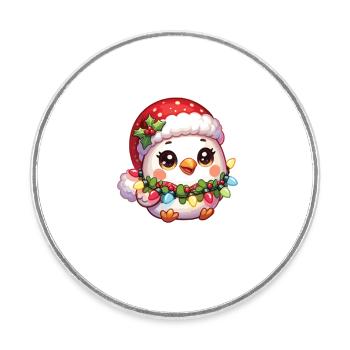 Père Noël chapeau Noël guirlandes lumineuses poulet - Magnet rond - blanc - Devant