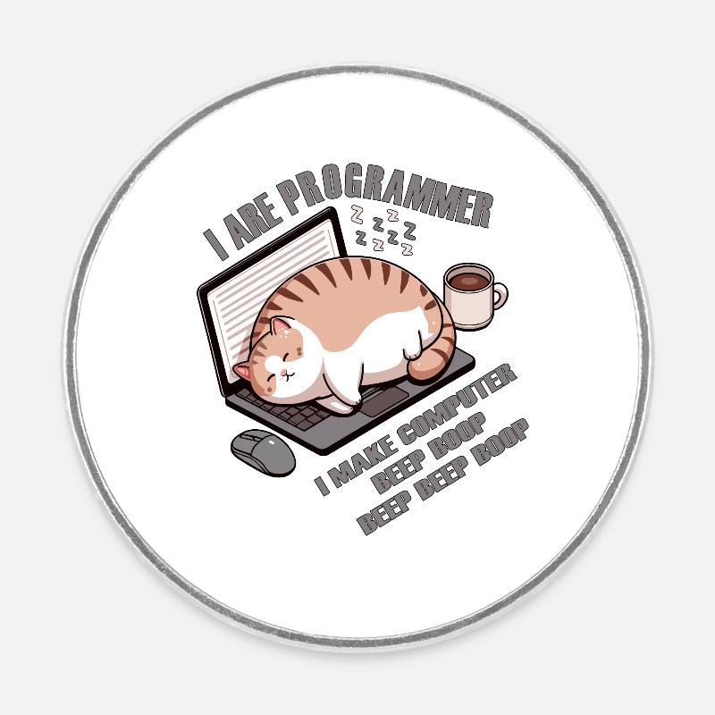 I are programmer, fat sleeping cat - Round  fridge magnet - white