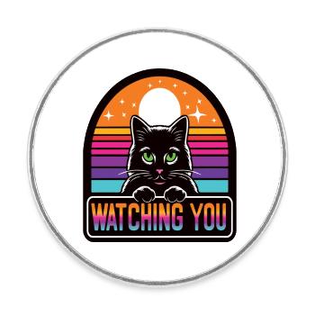 Black cat watching you, vintage sunset - Round  fridge magnet - white - Front
