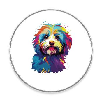 Aquarelle Coloré Bichon Havanais - Magnet rond - blanc - Devant