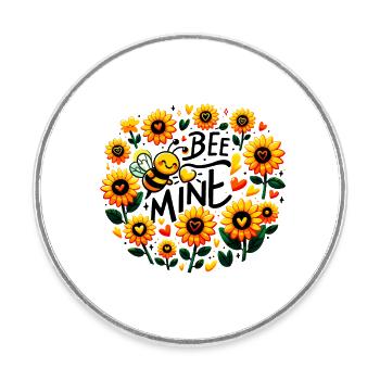 Bee Mine: Whimsical Bee & Flowers Playful - Round  fridge magnet - white - Front