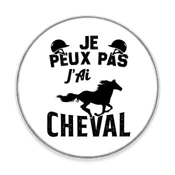 je peux pas jai cheval - Magnet rond - blanc - Devant