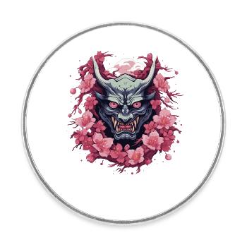 Japanese Hannya Demon Samurai Warrior Oni Mask - Round  fridge magnet - white - Front